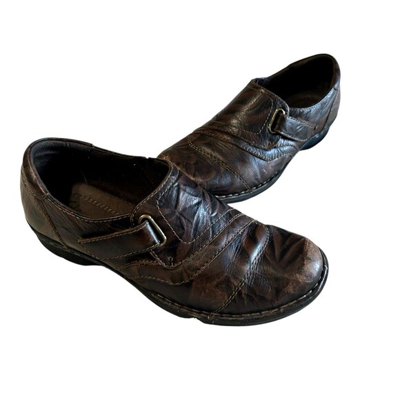 Clarks Womens Bedabbles Crinkle Leather Brown Loafer Hook & Loop Comfort 7.5M - Picture 3 of 13